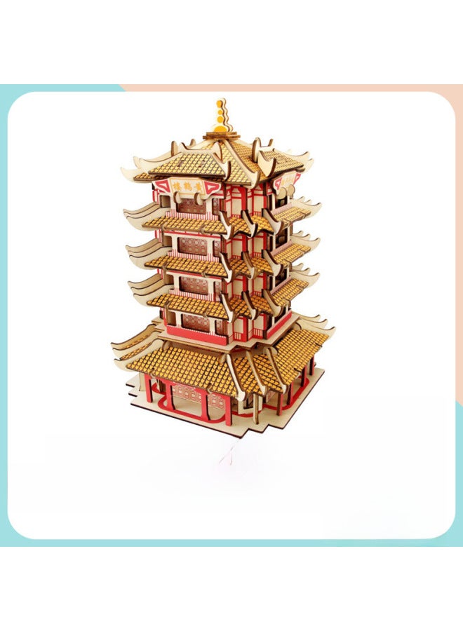 College Students Gift Wooden 3D Three-dimensional Jigsaw Puzzle Ancient Building Model DIY Educational Toys Stall Supply-Color:Yellow Crane Tower - Image 1
